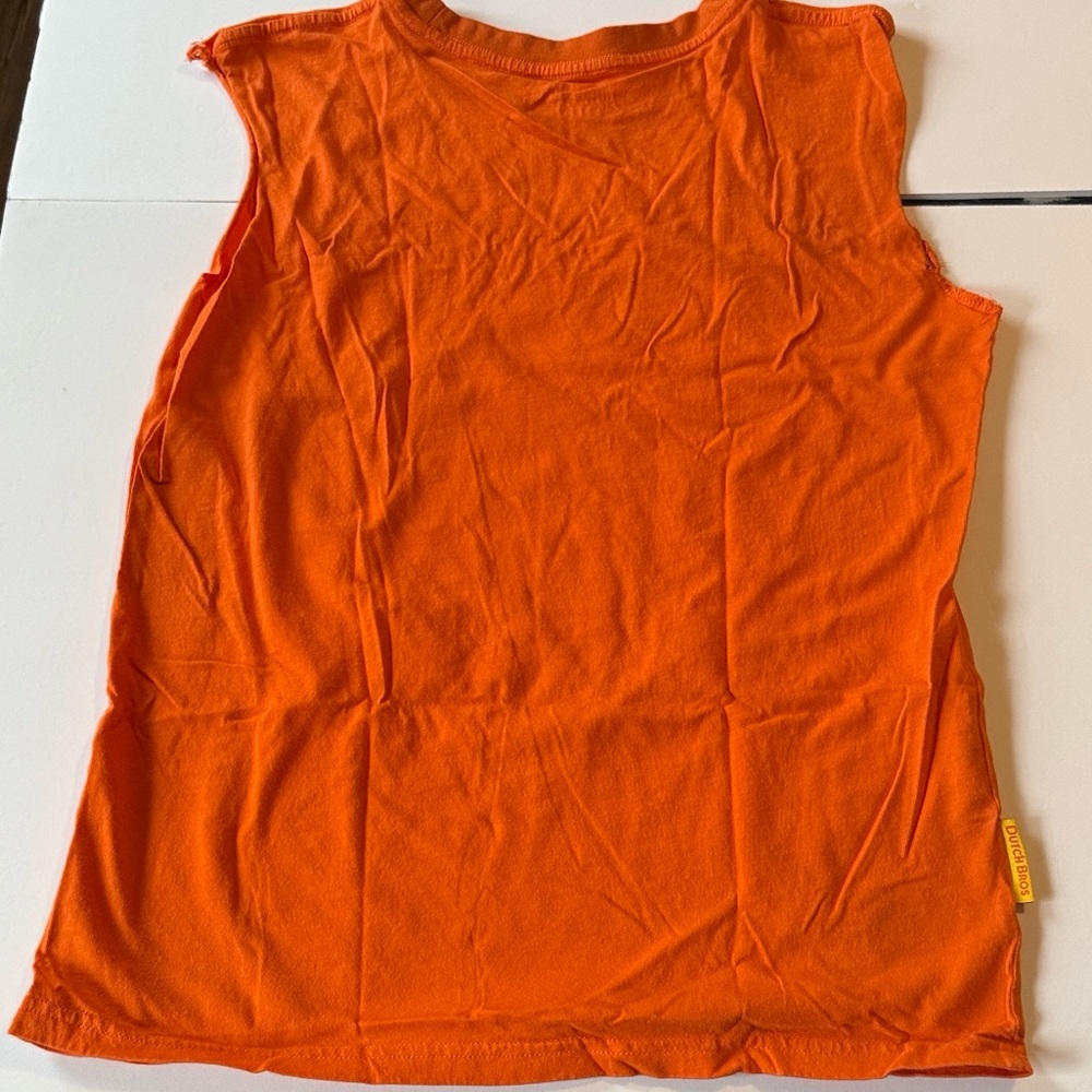Dutch Bros Bright Orange Muscle Tee with‎ Yellow Print - Picture 3 of 6